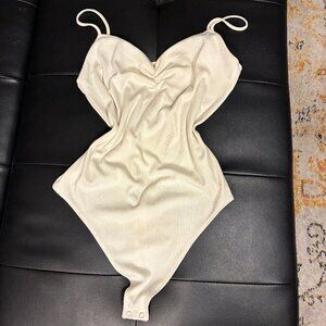 Minimalist White Bodysuit Cami Ribbed